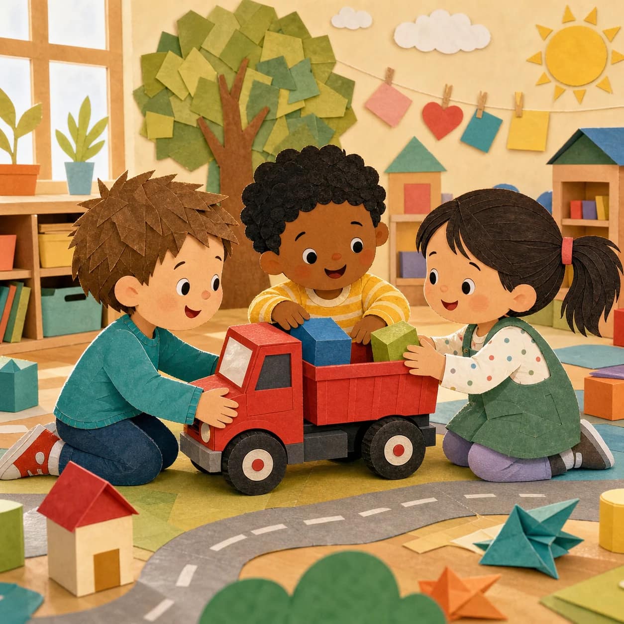 Sharing the red truck